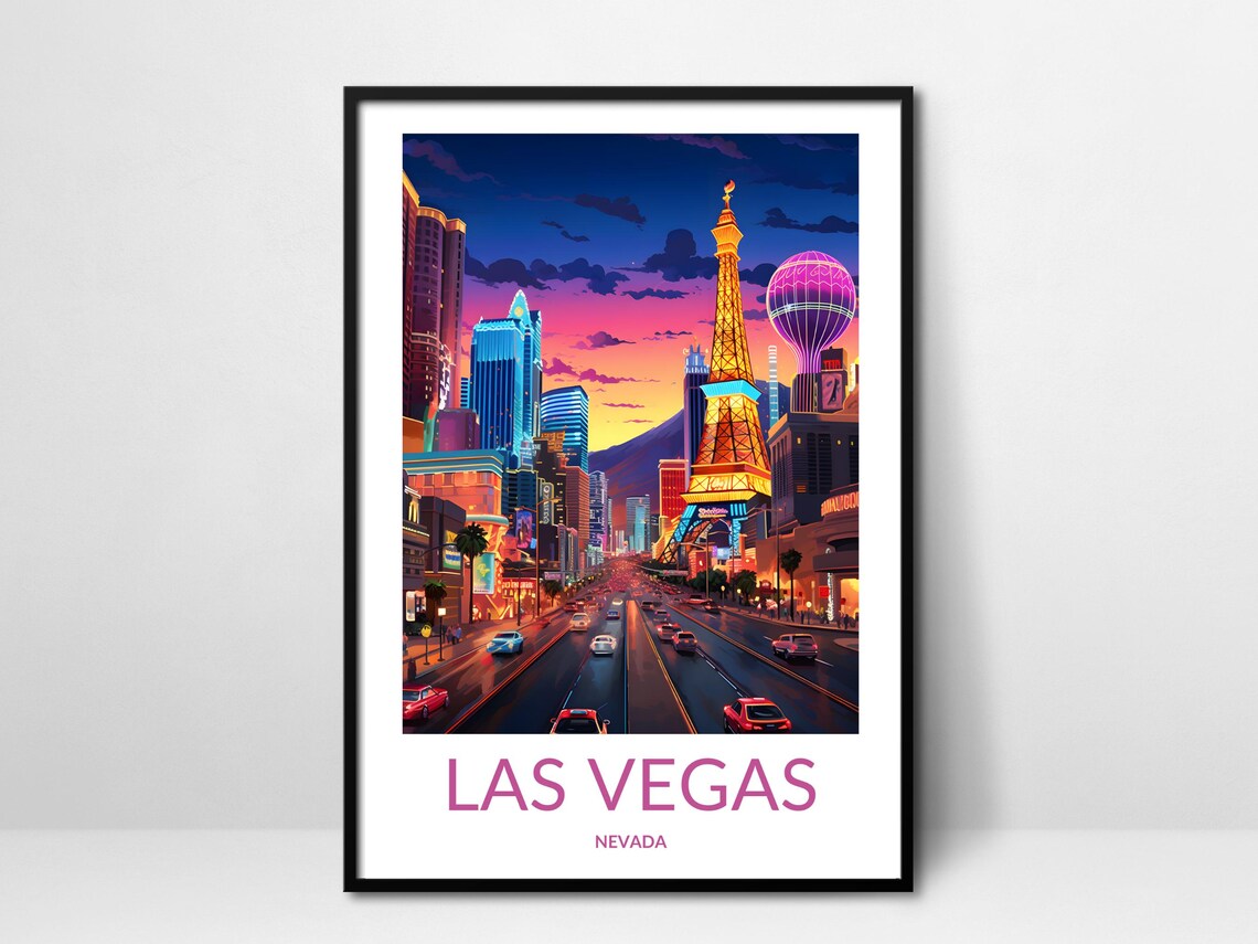 Las Vegas Cityscape Art Poster Vibrant Nevada Travel Poster Vegas Strip Wall Decor Las Vegas Nightscape Poster City Lights Poster