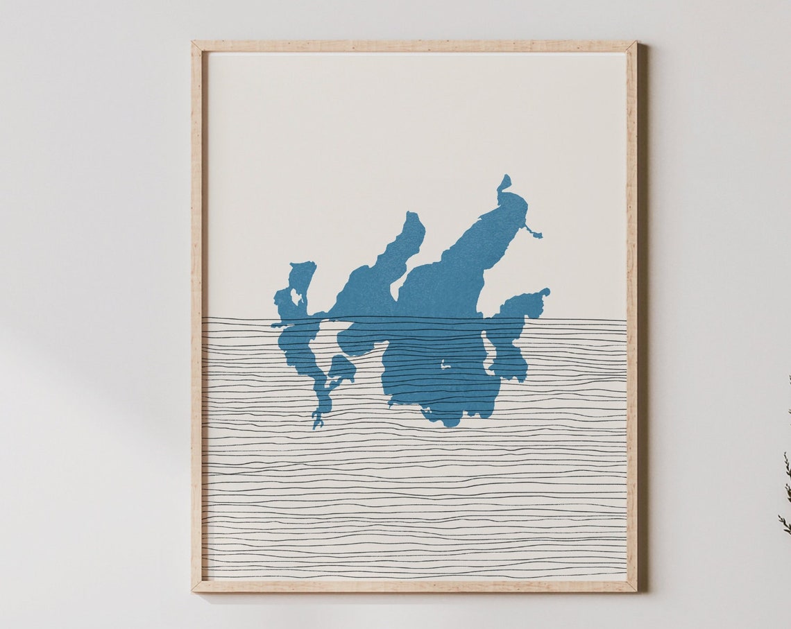 Leech Lake Minnesota Abstract Blue Lake Silhouette Wall Poster
