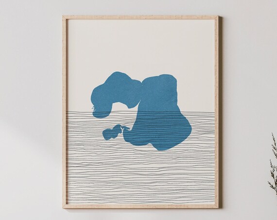 Abstract Blue Water Minimalist Line Art Coastal Lake Calm Poster