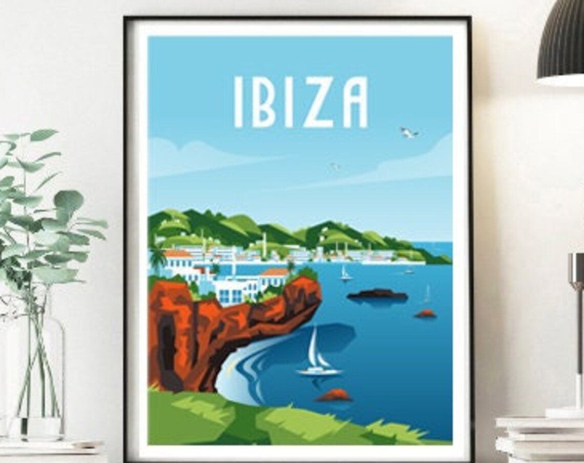 Ibiza Travel Poster, Coastal Wall Art Print