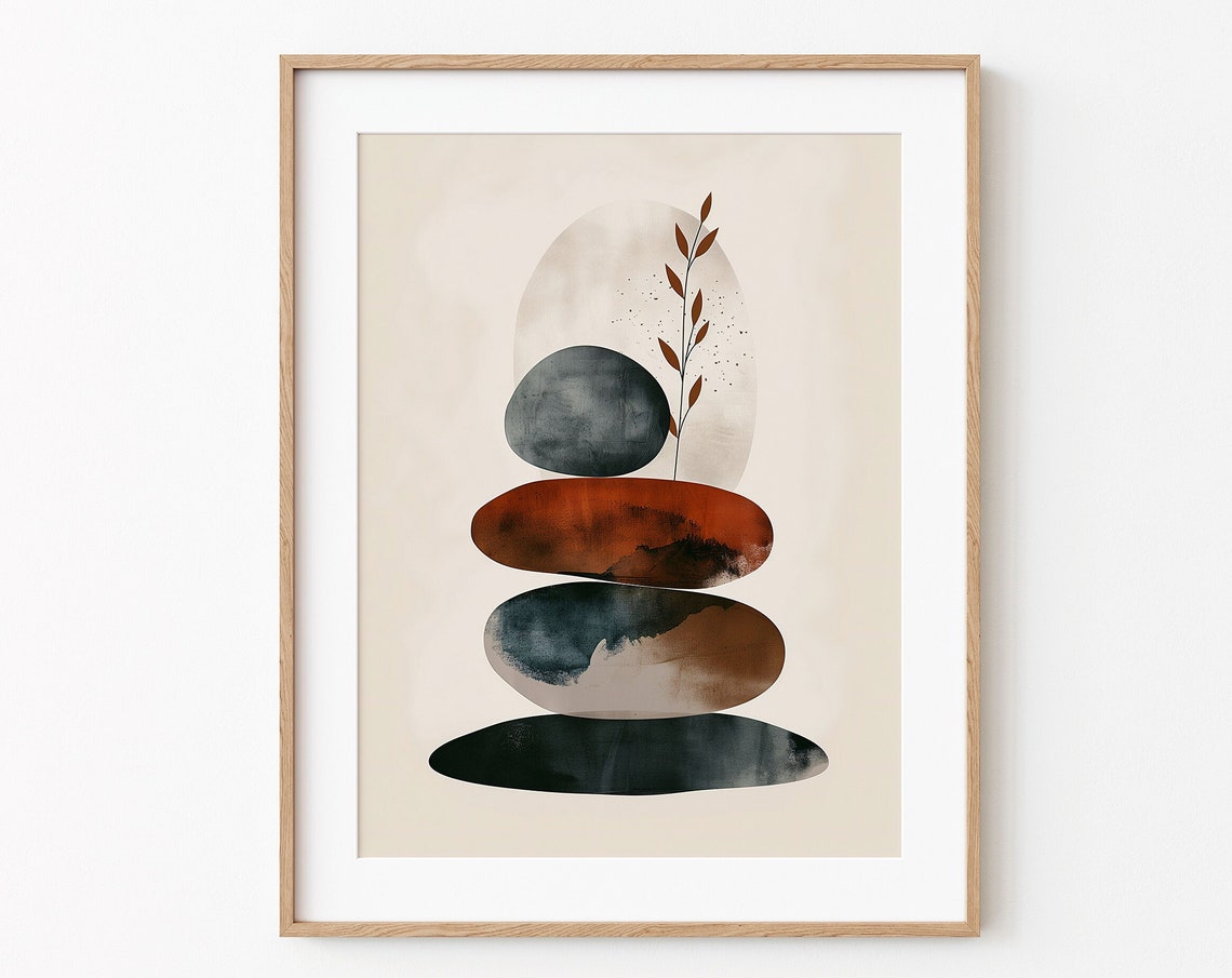 Balancing Stones Abstract Boho Poster Earthy Beige Rust Tones