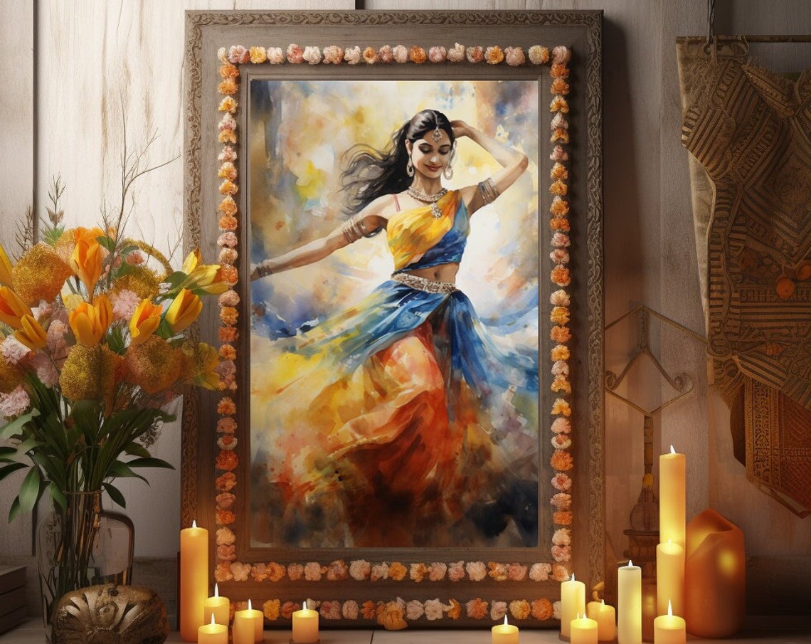 Young Woman Bollywood Dance Watercolor Print Traditional Indian Woman Artwork Hindu Woman Painting Bengali Girl Dance Art Piece