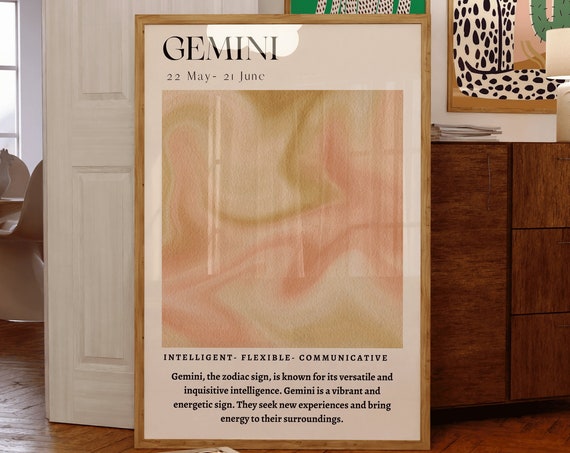 Gemini Gifts Gemini Zodiac Wall Print Aura Poster Star Sign Instant Astrology Gemini Wall Print Zodiac Gift For Her