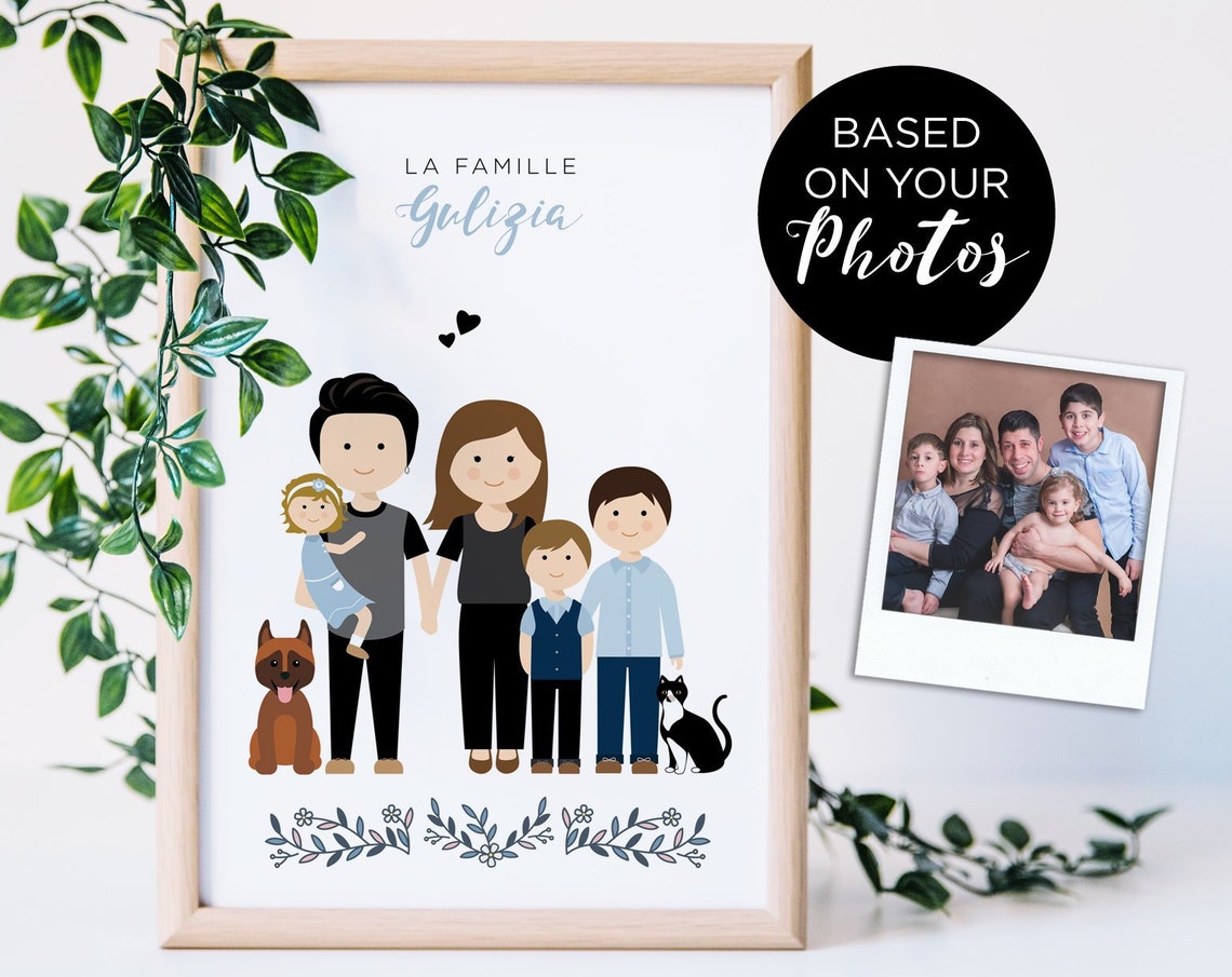 Personalized Gulizia Family with Dog and Cat Illustration Poster