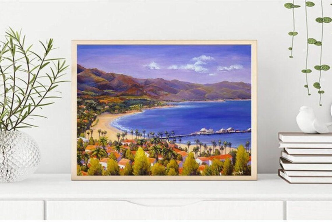 Santa Barbara Cityscape Beach Painting Art Print - Image 4