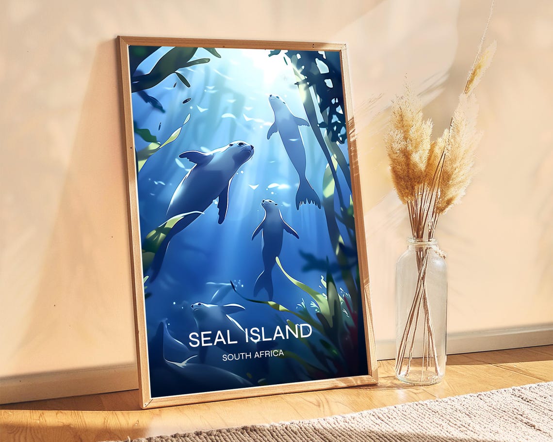 Seal Island South Africa Seals Kelp Forest Underwater Dive Poster