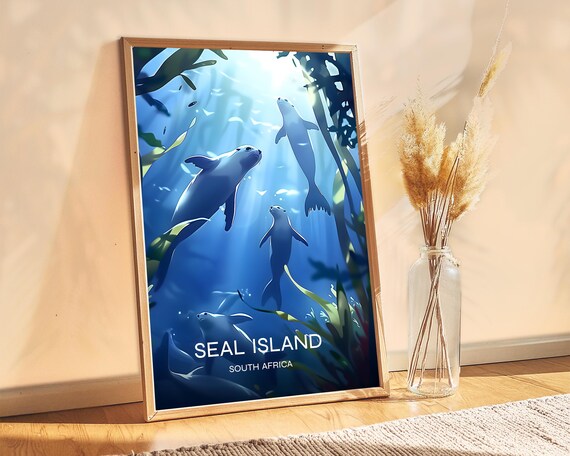 Seal Island South Africa Poster Exotic Travel Decor Freediving Spot Ocean Scenery Home Or Booking Tropical Art