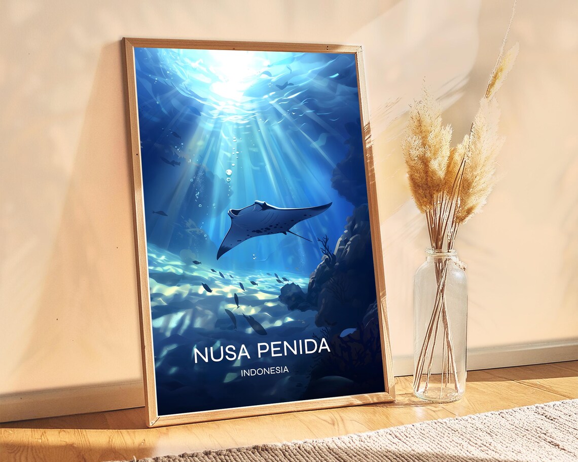 Nusa Penida Indonesia Manta Ray Underwater Ocean Travel Poster