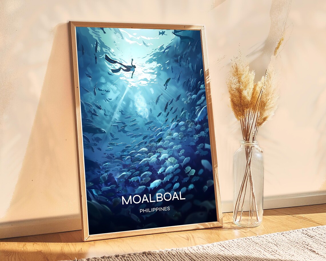 Moalboal Philippines Sardine Run Freediver School of Fish Ocean Poster