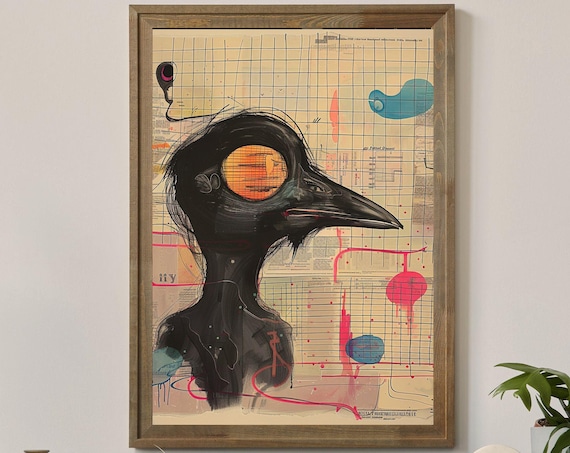Grid Addiction Abstract Black Bird Grid Collage Urban Art Poster