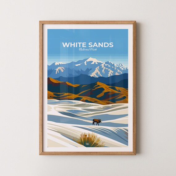 White Sands National Park Dunes Mountain Sheep Travel Poster