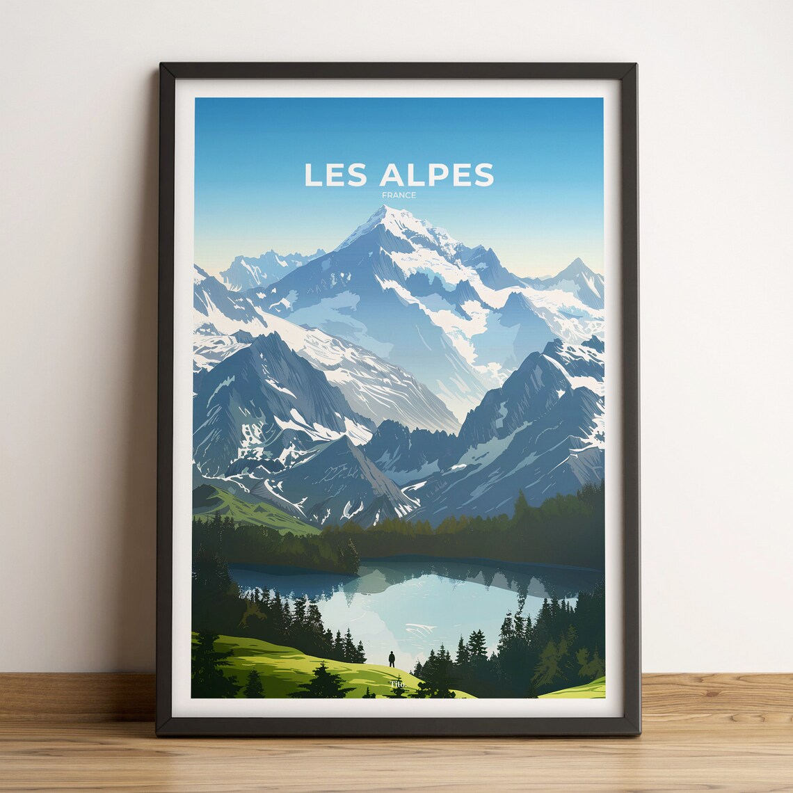 Les Alpes France Snow Capped Peaks Mountain Lake Travel Poster