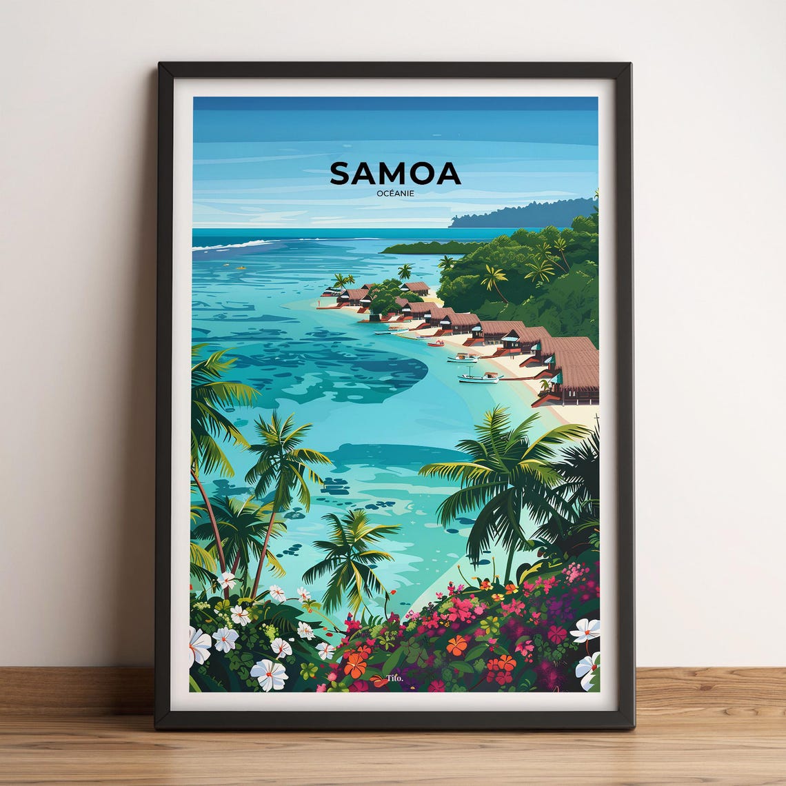 Samoa Palm Beach Resort Turquoise Lagoon Vintage Travel Poster