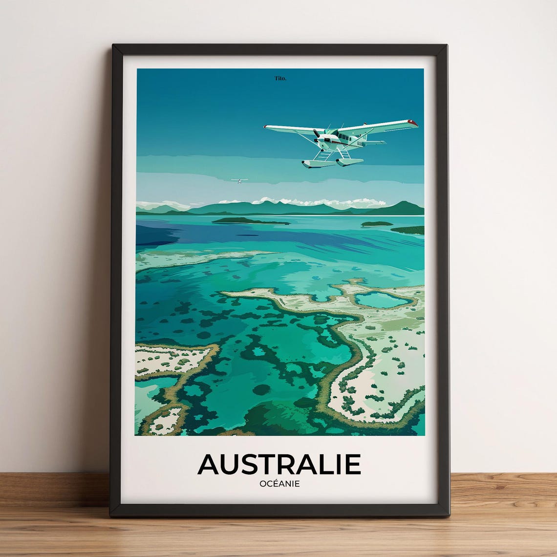 Australia Great Barrier Reef Seaplane Coral Sea Aerial Travel Poster