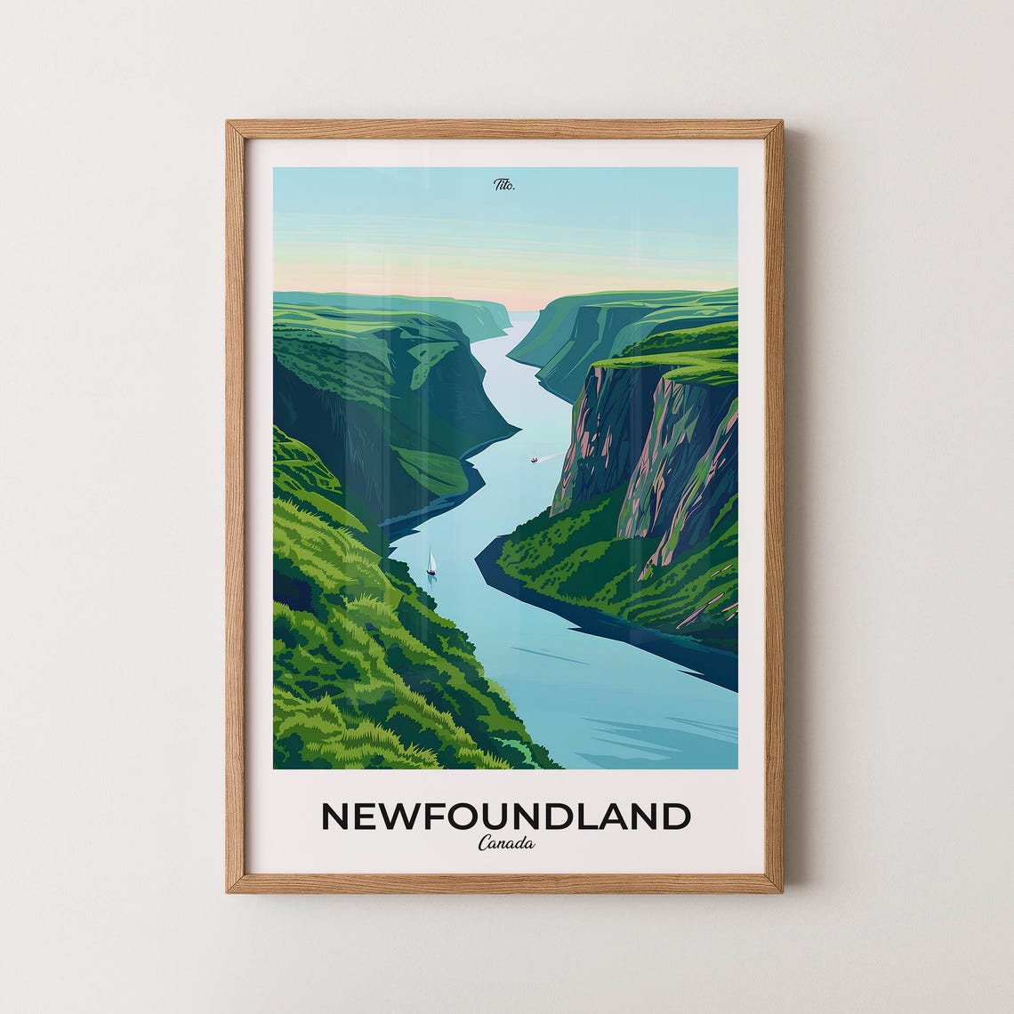 Newfoundland Canada Sailboat Fjord Deep Green Valley Travel Poster