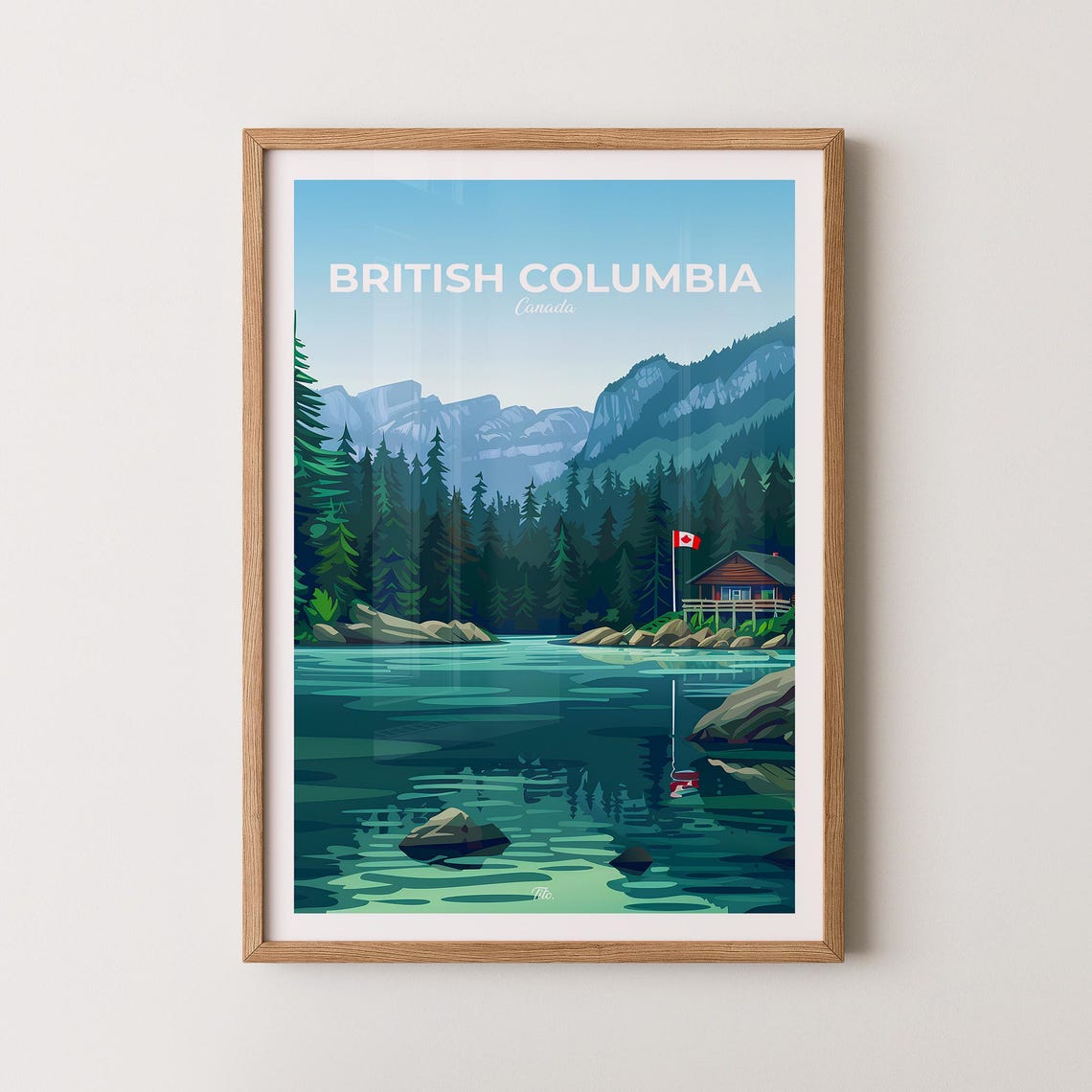 British Columbia Canada Lake Cabin Forest Mountain View Travel Poster