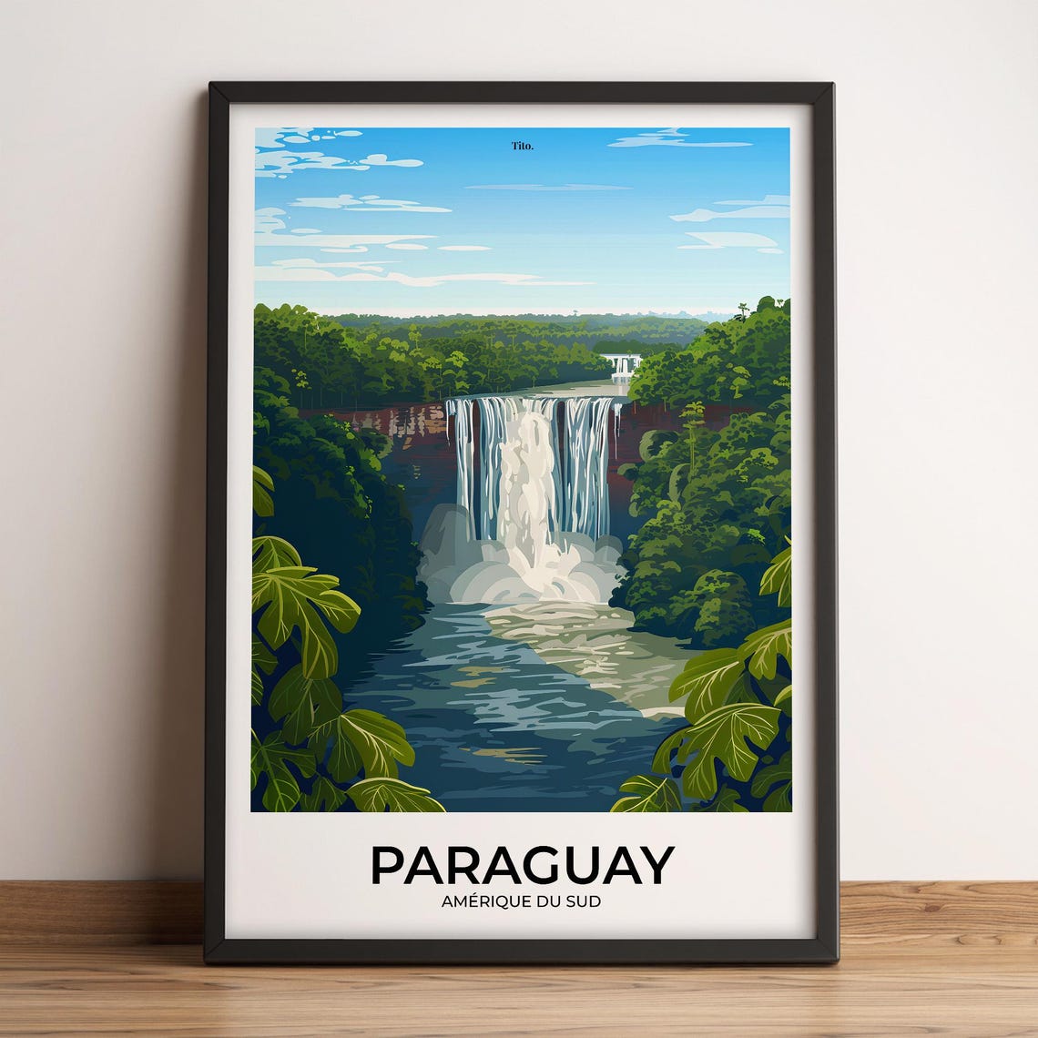 Paraguay South America Jungle Waterfall Mist Nature Travel Poster