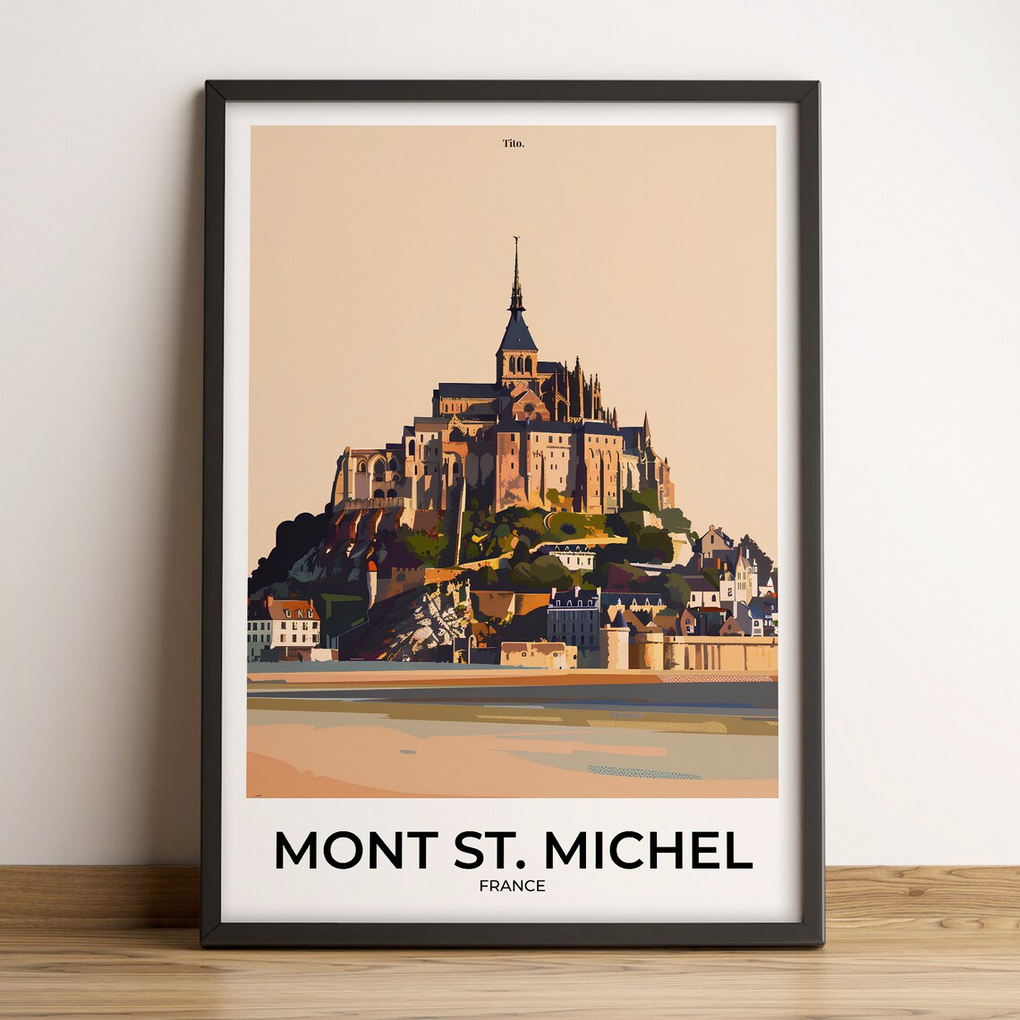 Mont St Michel Abbey Island France Sunset Illustrated Art Poster