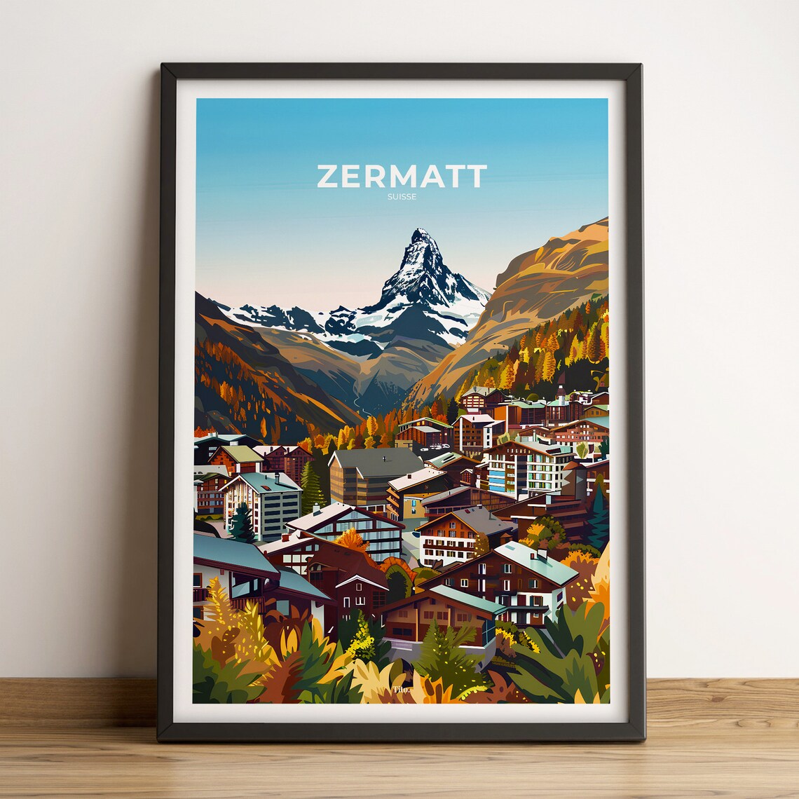 Zermatt Switzerland Matterhorn Village Vintage Travel Poster