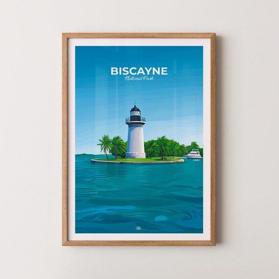 Biscayne National Park Lighthouse Palm Island Turquoise Water Travel Poster