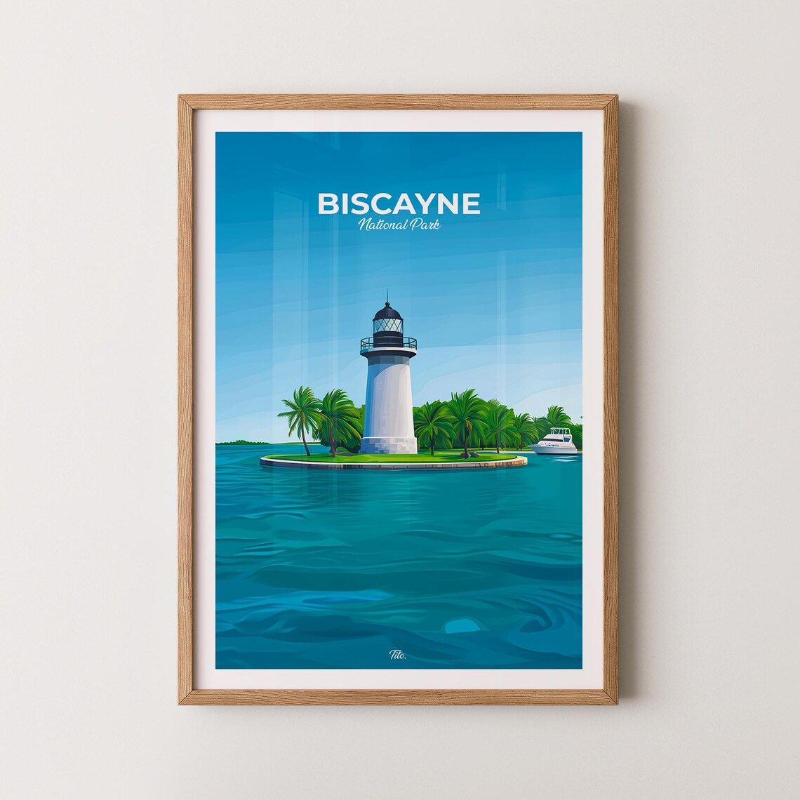 Biscayne National Park Lighthouse Palm Island Turquoise Water Travel Poster