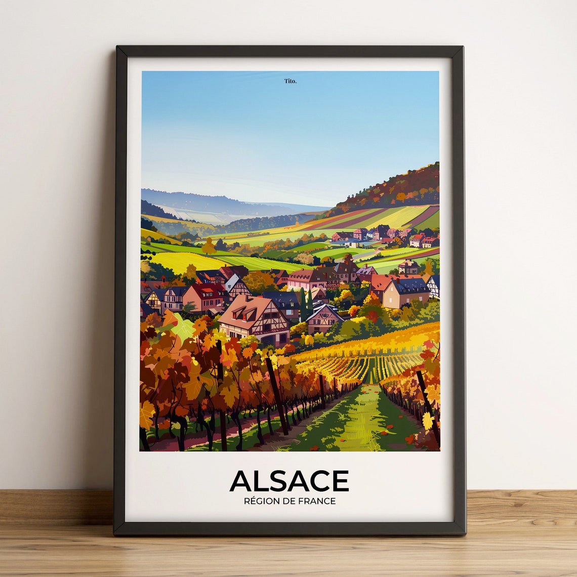 Alsace France Autumn Vineyards Half Timbered Village Scene Poster