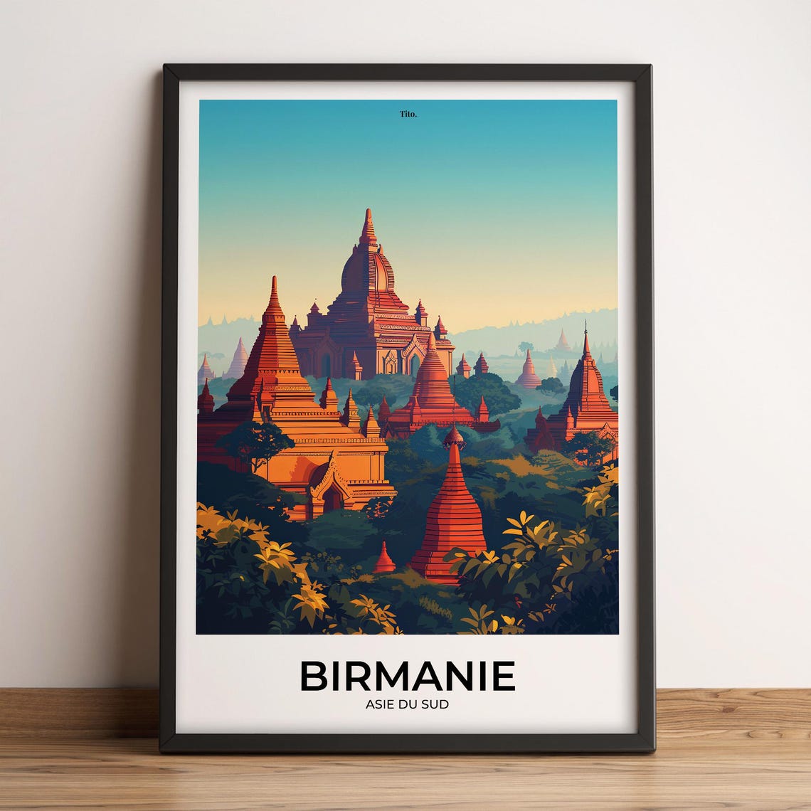 Bagan Temples of Myanmar Sunrise Vintage Travel Poster Artwork