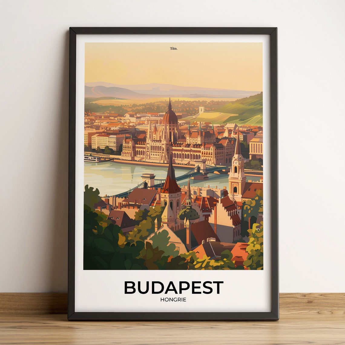 Budapest Hungary Danube Parliament Bridge Sunset Travel Poster
