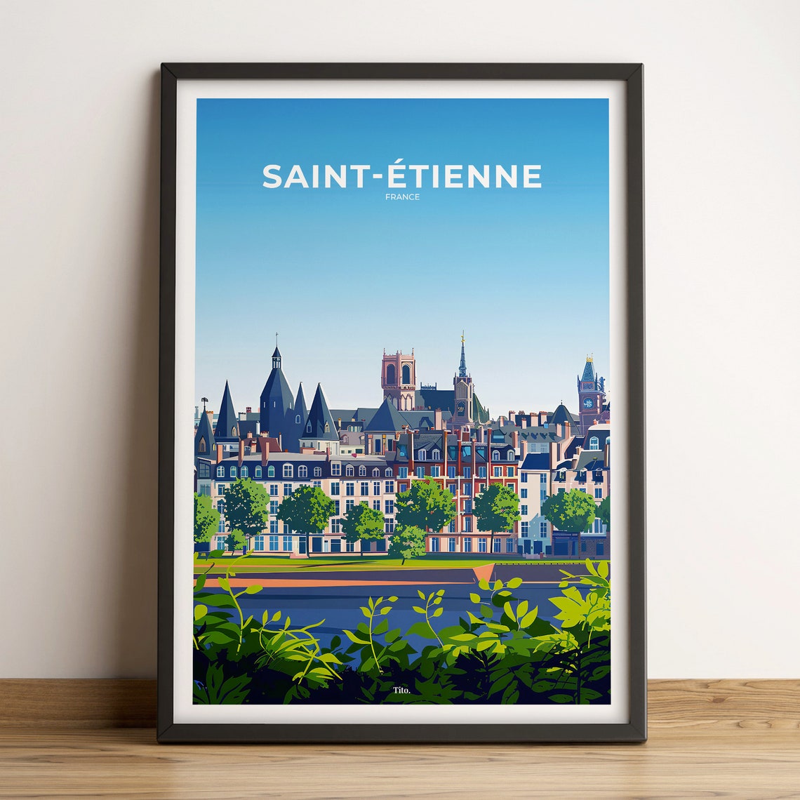 Saint Étienne France Historic Rooftops Cityscape Skyline Travel Poster
