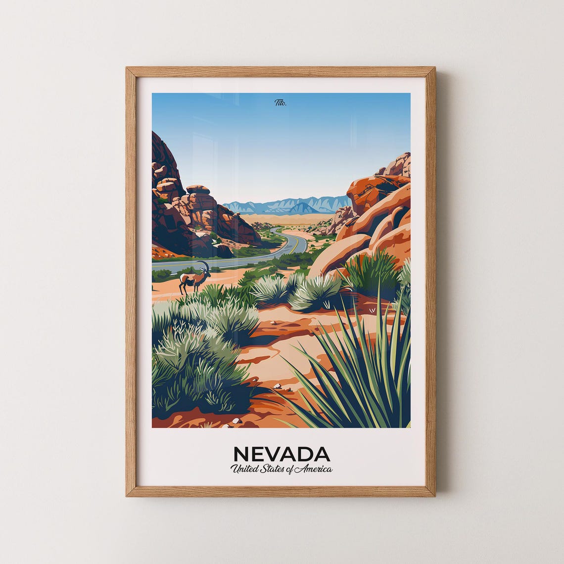 Nevada Red Rock Desert Scenic Highway Bighorn Sheep Art Poster