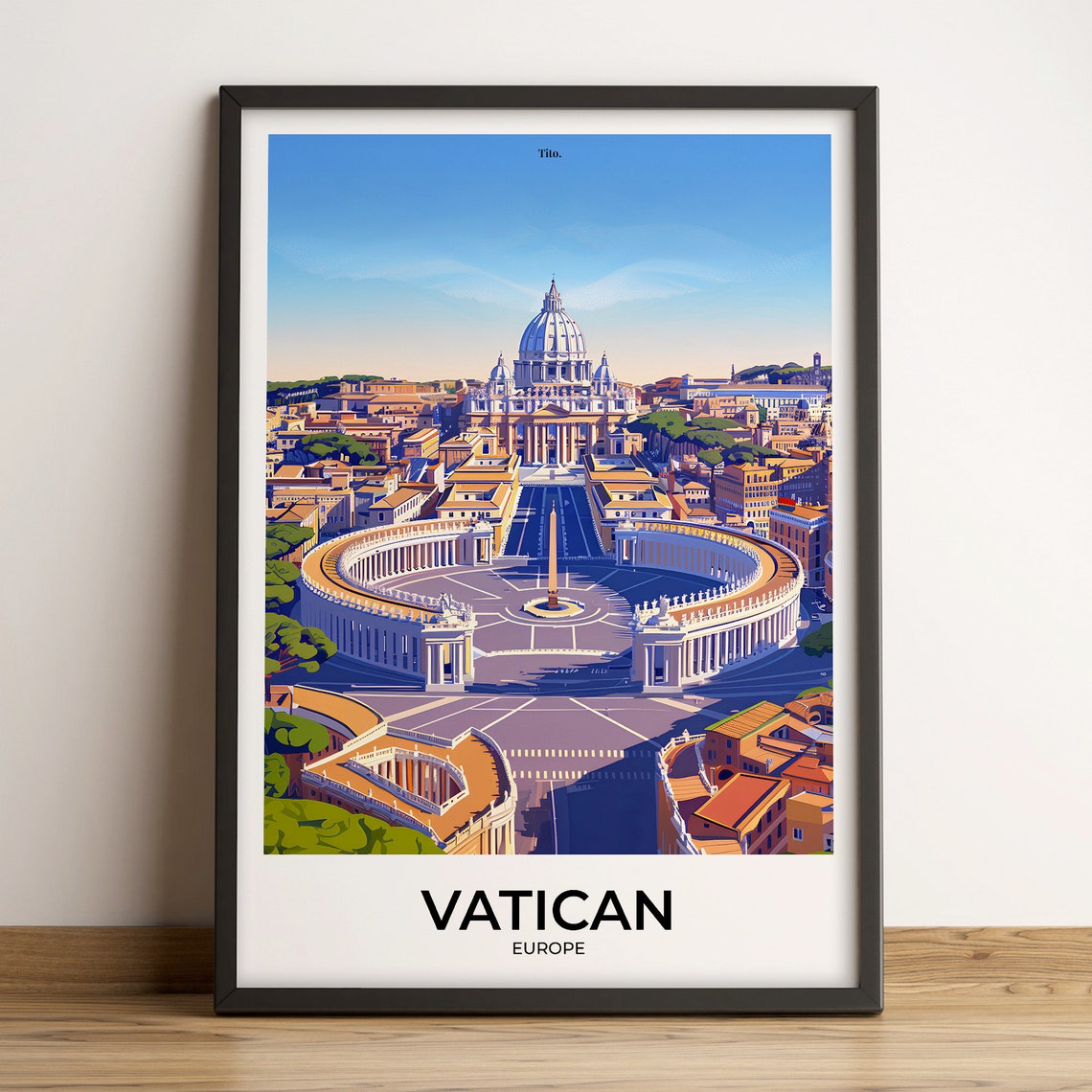 Vatican St Peters Basilica Square Grand Aerial View Travel Poster