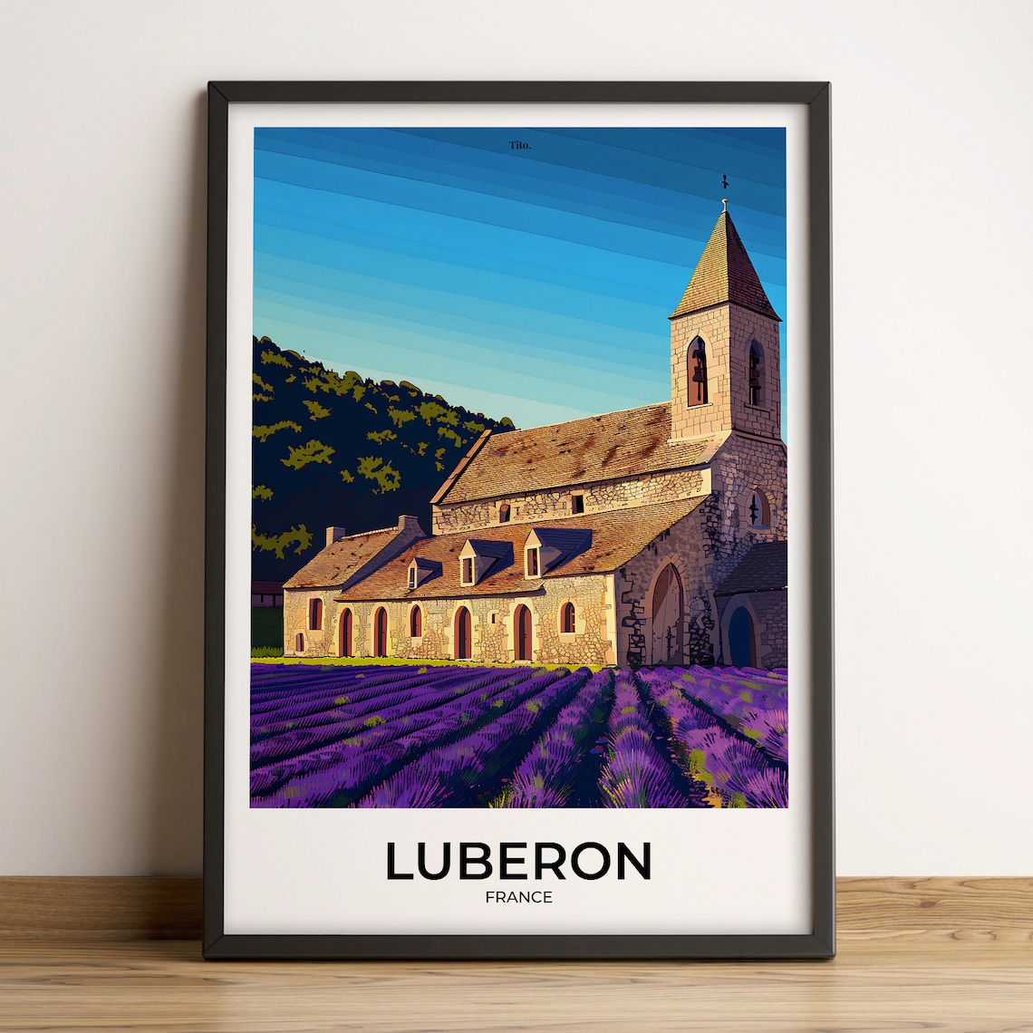 Luberon France Lavender Fields Stone Church Provence Travel Poster