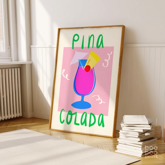 Pina Colada Pink Cocktail With Umbrella and Cherry Fun Bar Poster