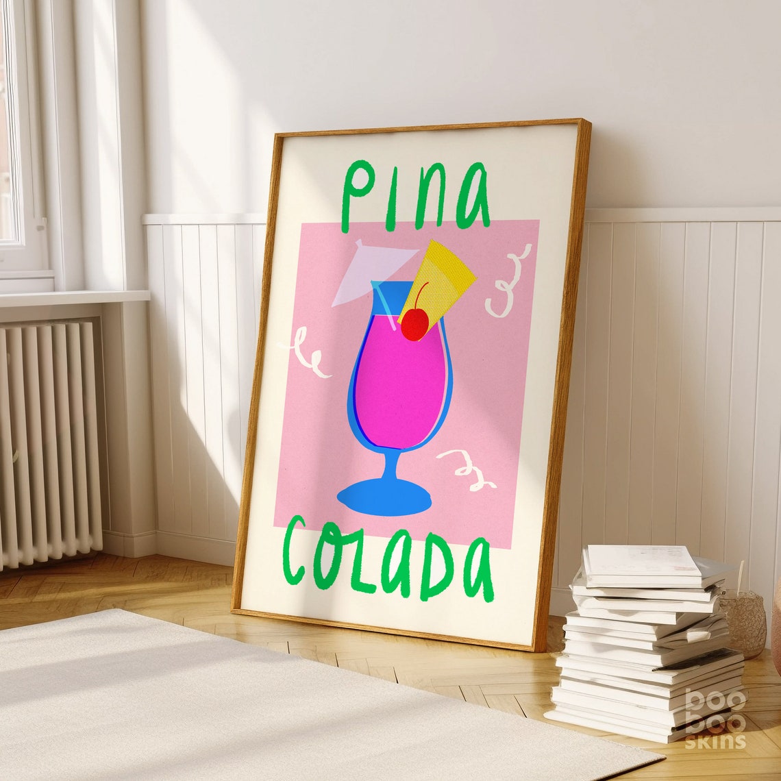 Pina Colada Pink Cocktail With Umbrella and Cherry Fun Bar Poster