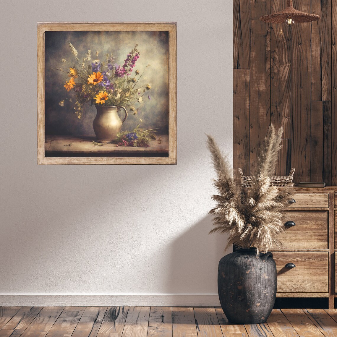Wildflower Bouquet Copper Pitcher Moody Vintage Still Life Painting Poster - Image 4