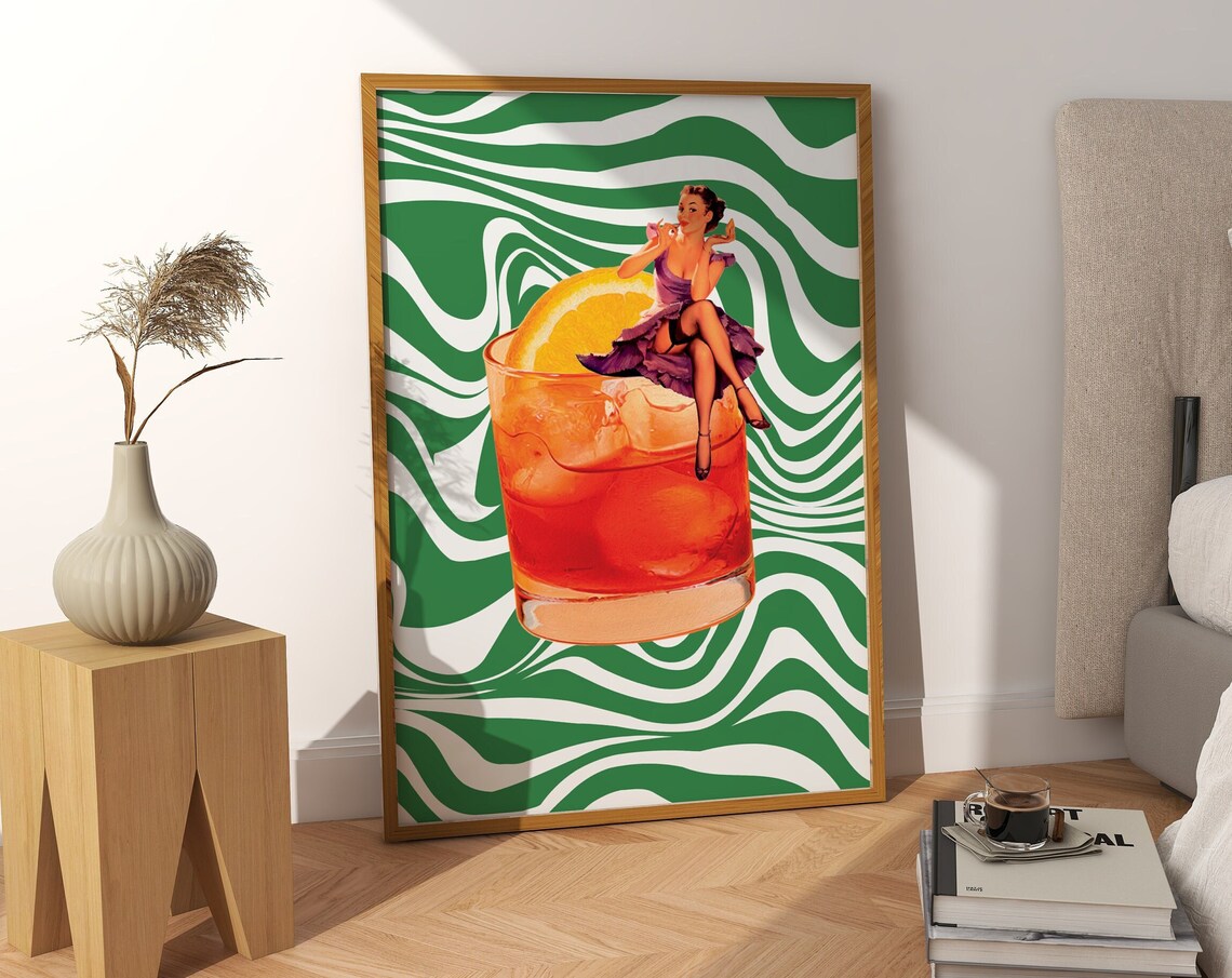 Funky Retro Bar Cart, Vintage Surrealism Art