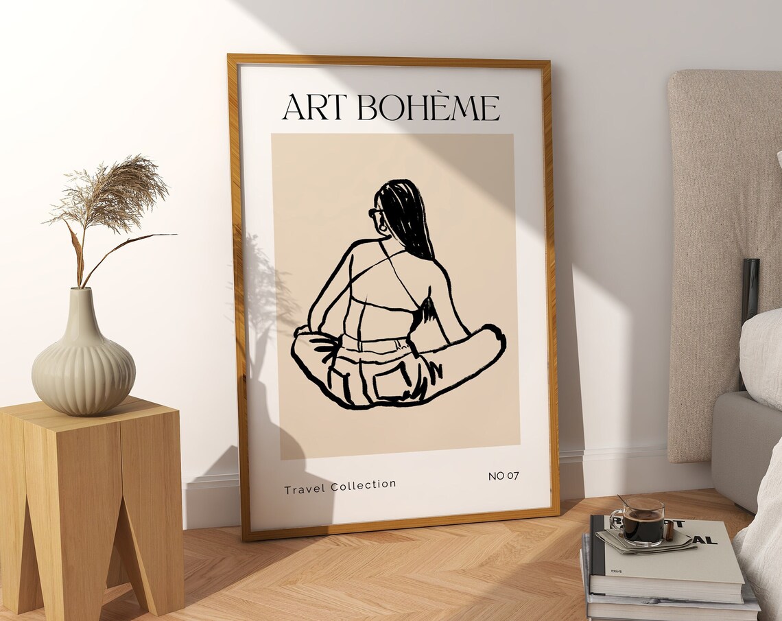 Traveling Woman Boho Minimalist Line Art, Poster