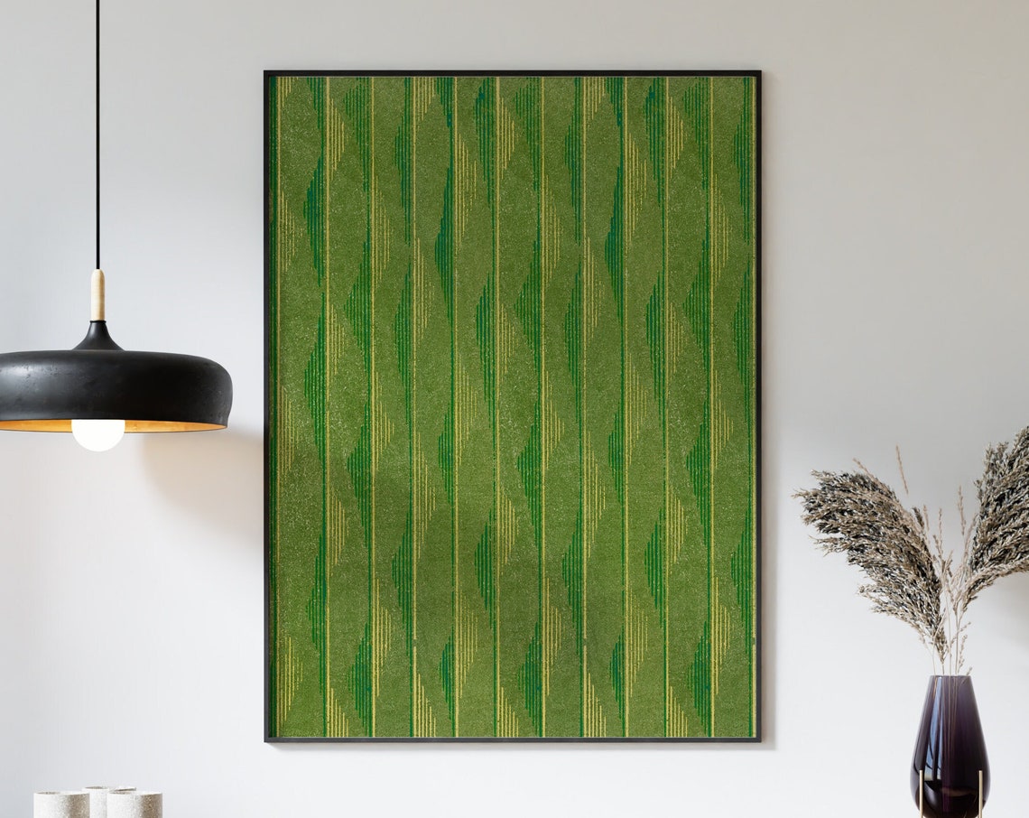Japanese Green Geometric Stripe Pattern Abstract Minimalist Art Poster