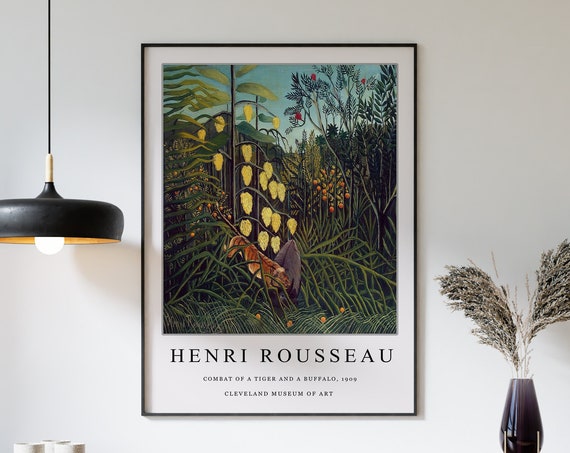 Henri Rousseau Poster Combat Of A Tiger And A Buffalo Henri Rousseau Exhibition Print Floral Wall Art Animal Art Gift A1a2a3a4