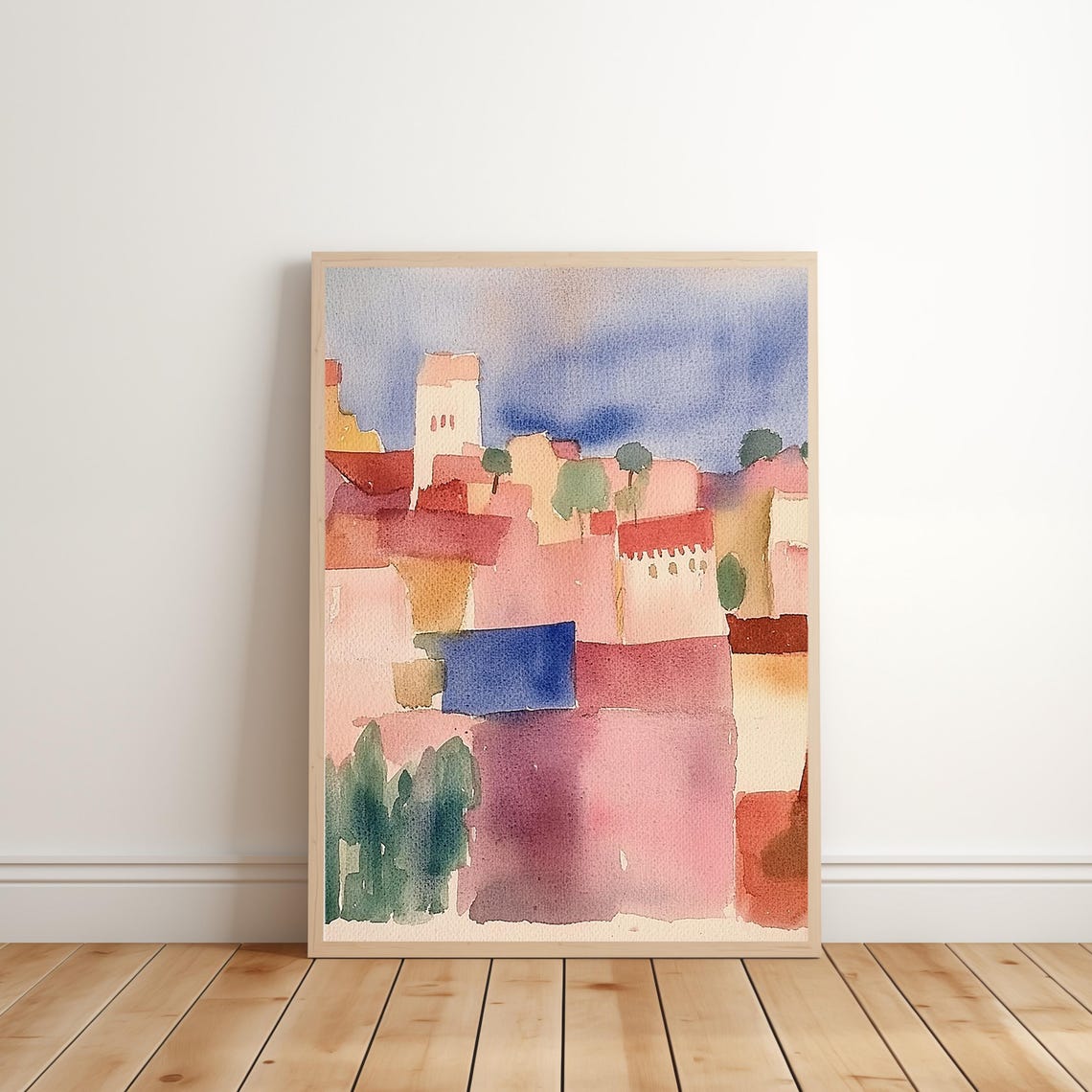 Pastel Abstract Village Watercolor Blocks Modern Fine Art Poster