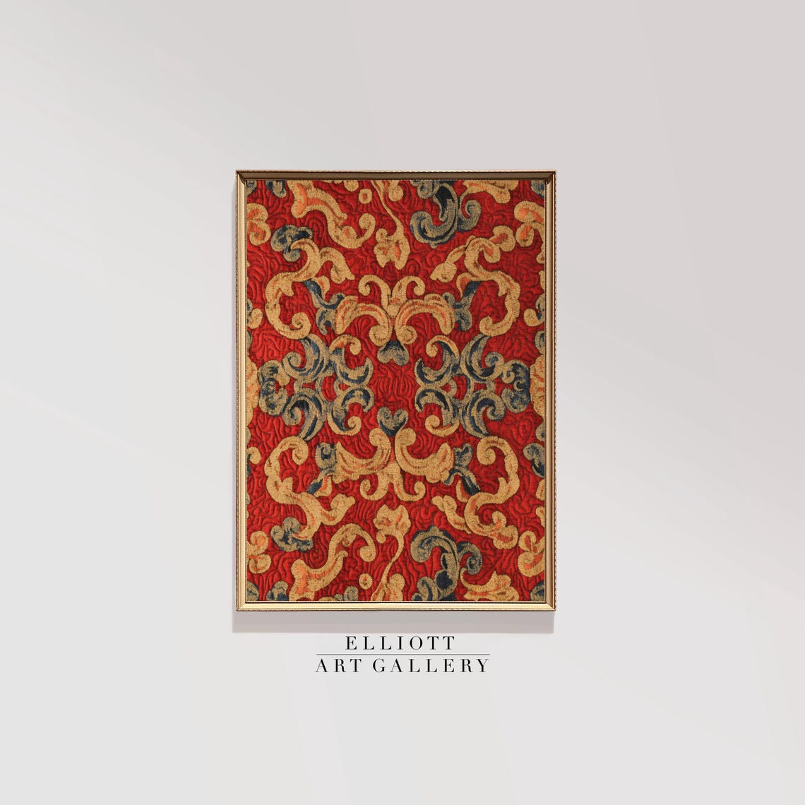 Red And Gold Baroque Damask Vintage Textile Pattern Autumn Art Poster