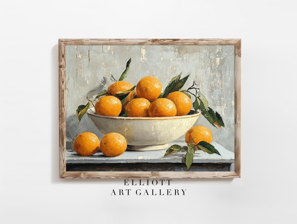 Orange Citrus Still Life Bowl Vintage Farmhouse Oil Painting Poster