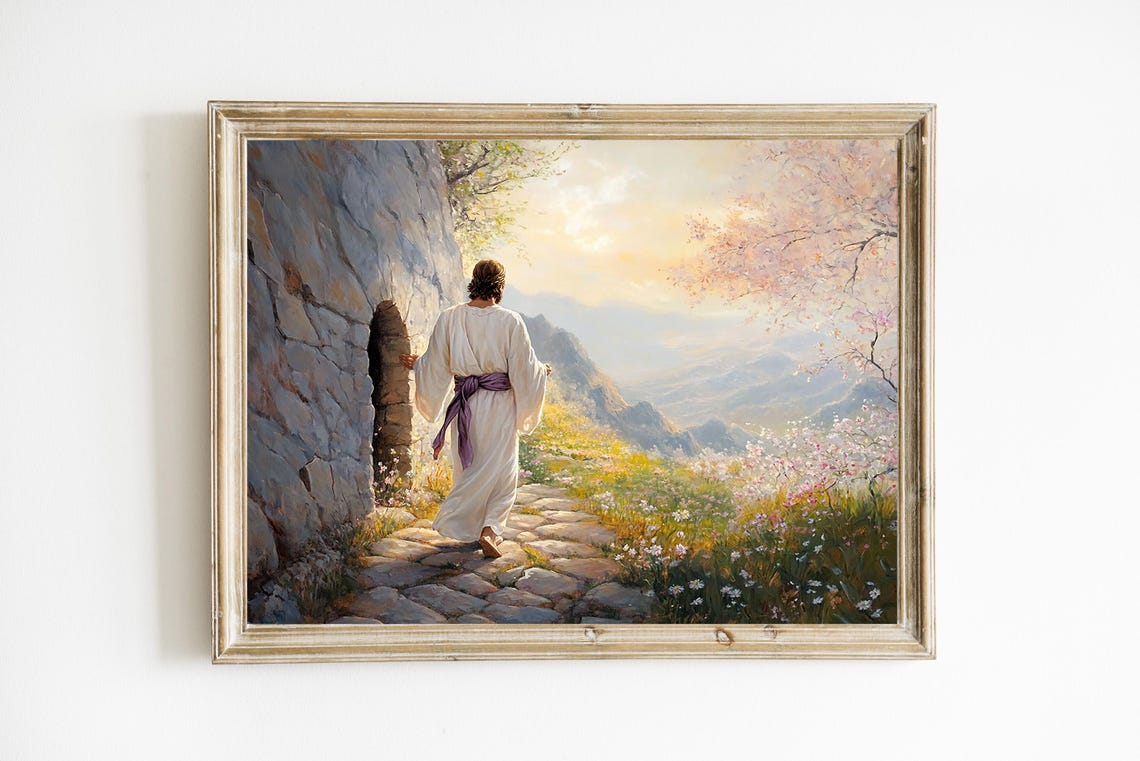 Resurrected Jesus Leaving Tomb Easter Sunrise Christian Art Poster