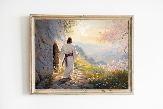 Resurrected Jesus Leaving Tomb Easter Sunrise Christian Art Poster