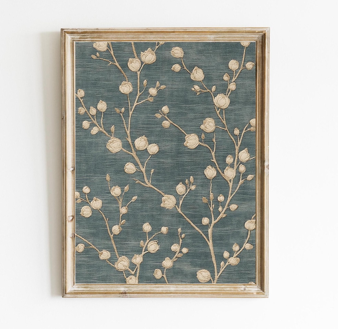 Vintage Dusty Blue Textile Tapestry Art Print