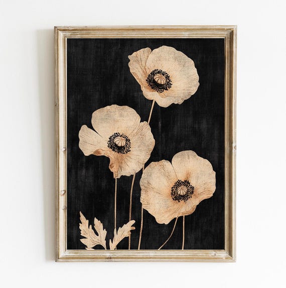 Vintage Poppies Print Rustic Moody Wall Decor Floral Botanical E672