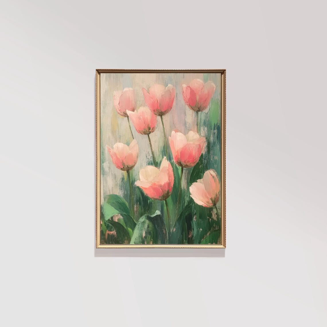 Pink Tulips Spring Botanical Oil Painting Vintage Floral Poster