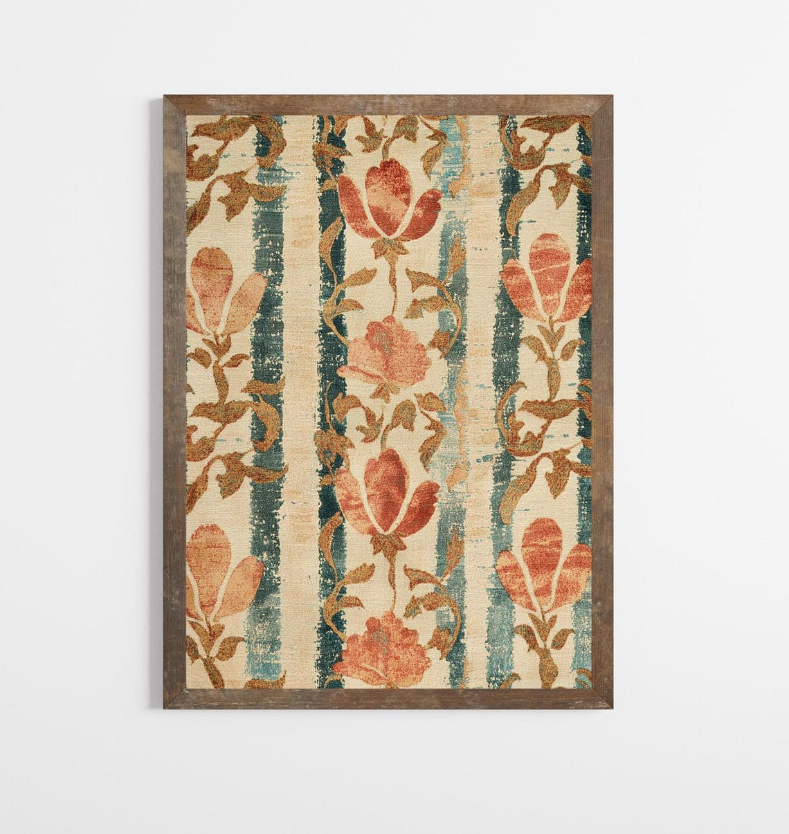 Vintage Spanish Tapestry Floral Stripe Textile Pattern Wall Art