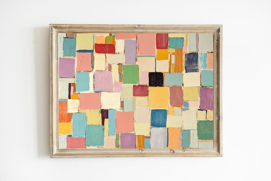 Colorful Abstract Geometric Blocks Modern Painting Decor Wall Art