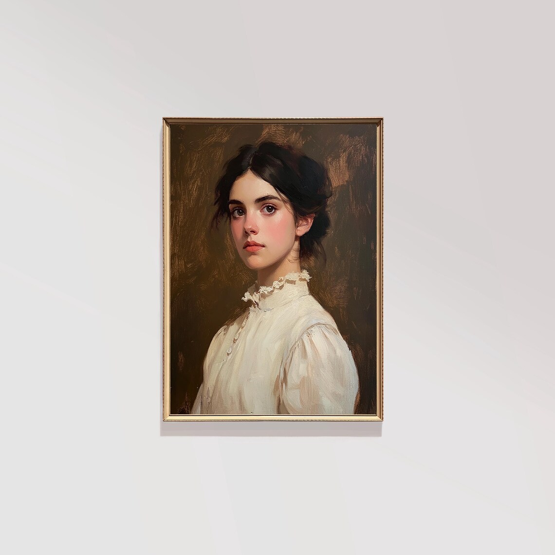 Dark Vintage Portrait of a Young Woman Oil Painting Art Poster